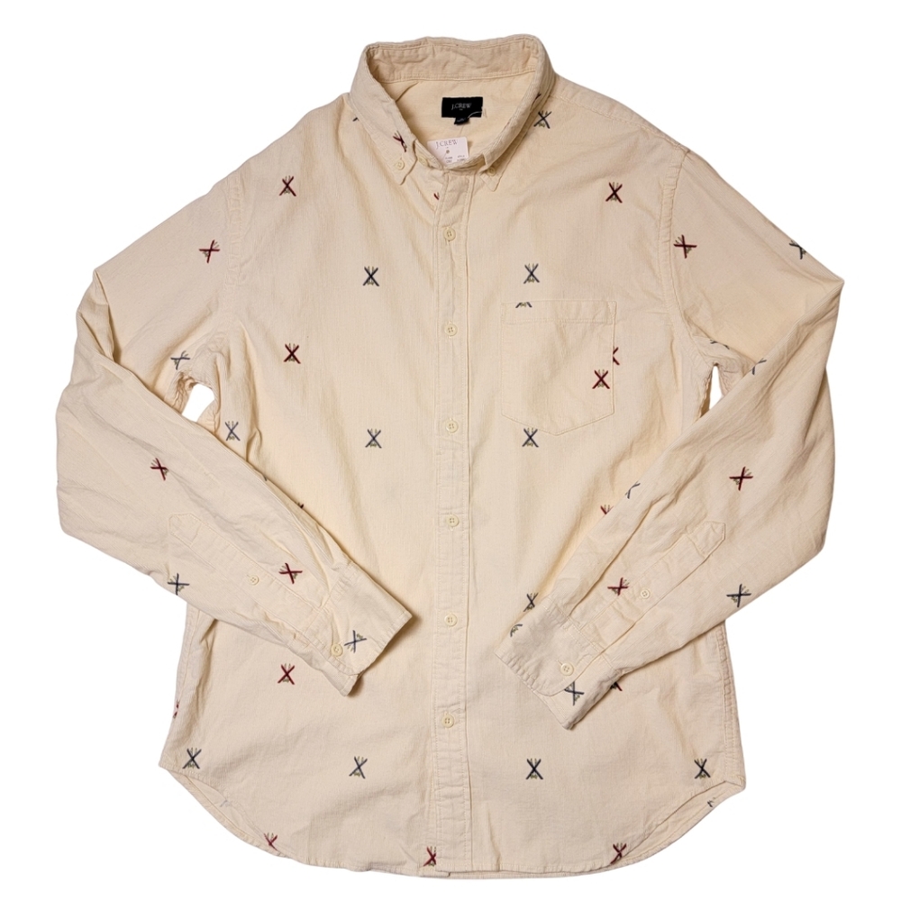 J. Crew Fine-Wale Corduroy Cream Motif Shirt - Picture 2 of 9